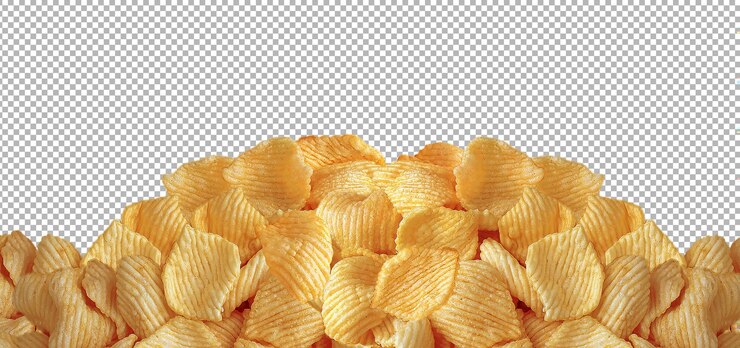 PSD des chips de craquelins de pommes de terre isolées sur le fond.