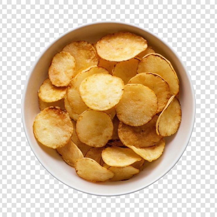 Chips de batata frita em fundo transparente
