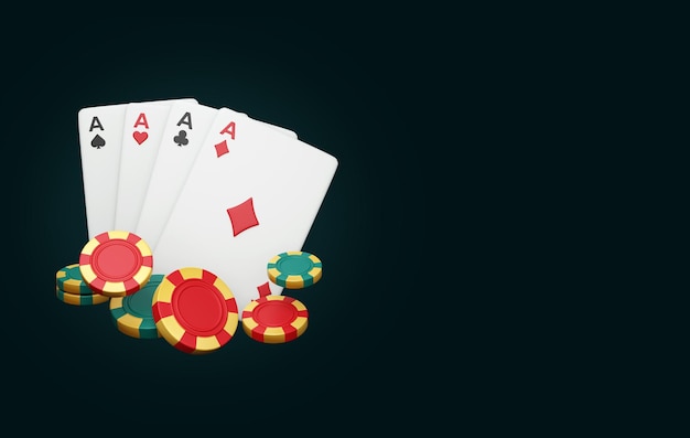 Chips de cassino e cartas de jogo 3D renderização de cartas de jogo de cassino com fichas de jogo