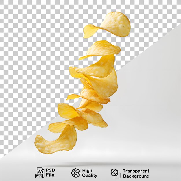 Chips de patata crujientes que caen aislados en un fondo transparente incluyen archivo png