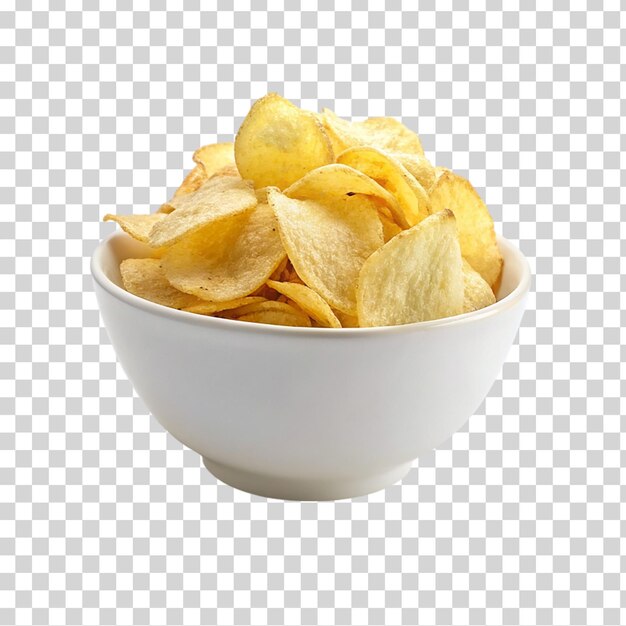 PSD des chips de pommes de terre dans un bol isolées sur un fond transparent