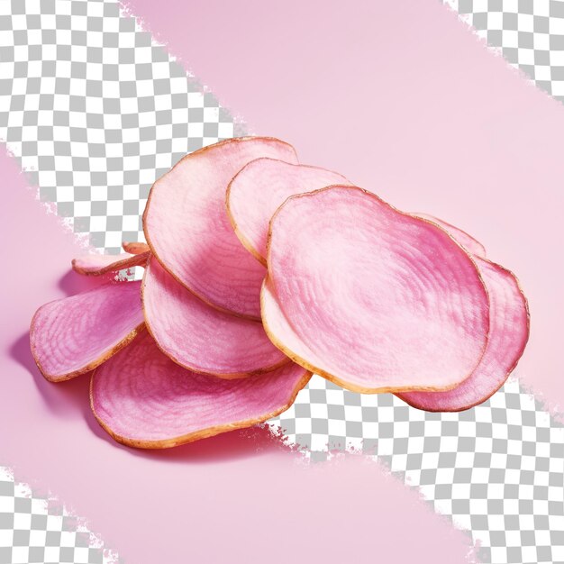 PSD des chips de pommes de terre roses sur un fond transparent