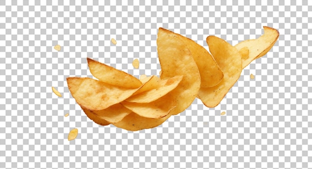 PSD chips de pommes de terre volantes sur fond transparent