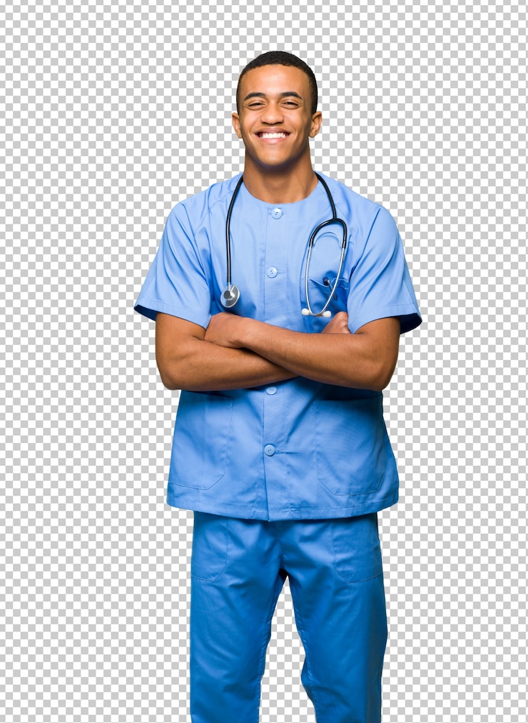 PSD chirurgien médecin homme heureux et souriant