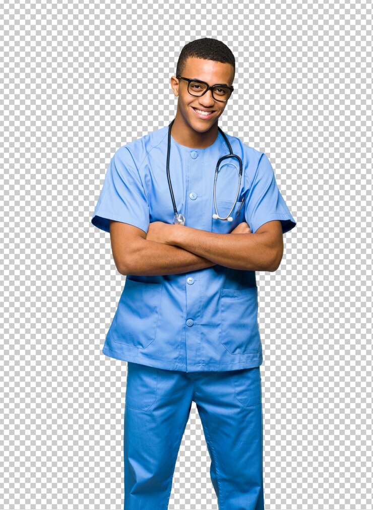 PSD chirurgien médecin avec des lunettes et souriant
