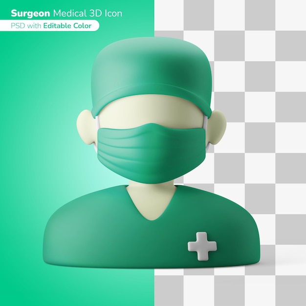 chirurgien spécialiste médecin avatar illustration 3d icône 3d couleur modifiable isolé