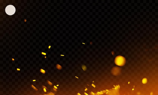 Las chispas de fuego aisladas realistas tienen una forma transparente