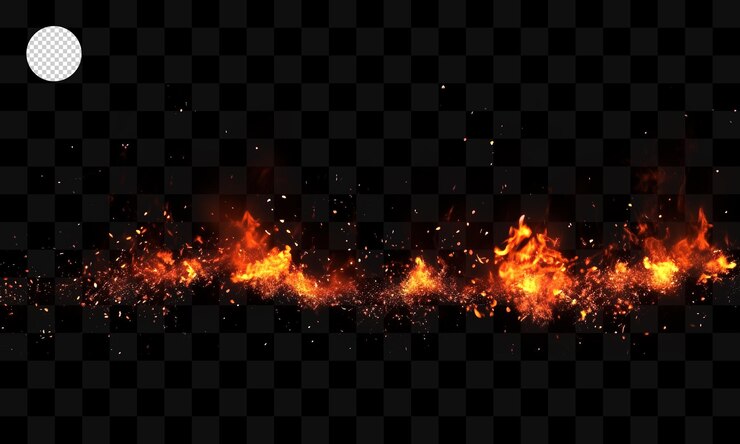 PSD chispas de fuego rojo sobre un fondo transparente
