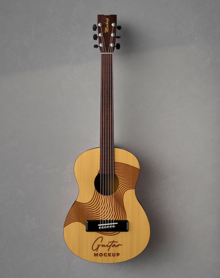 PSD chitarra professionale in mockup da studio