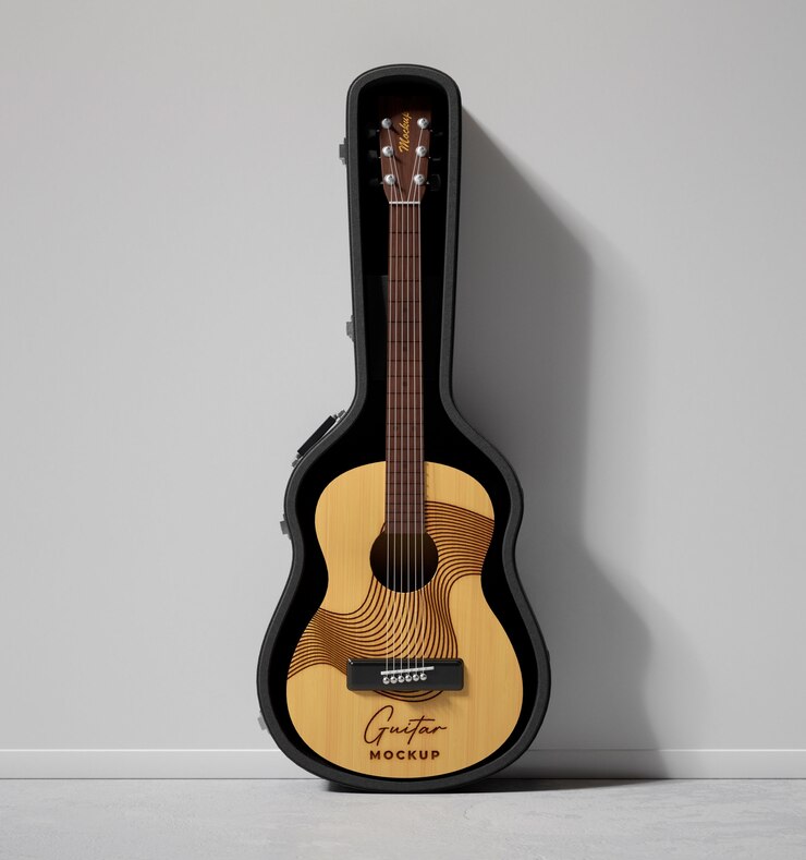 PSD chitarra professionale in mockup da studio