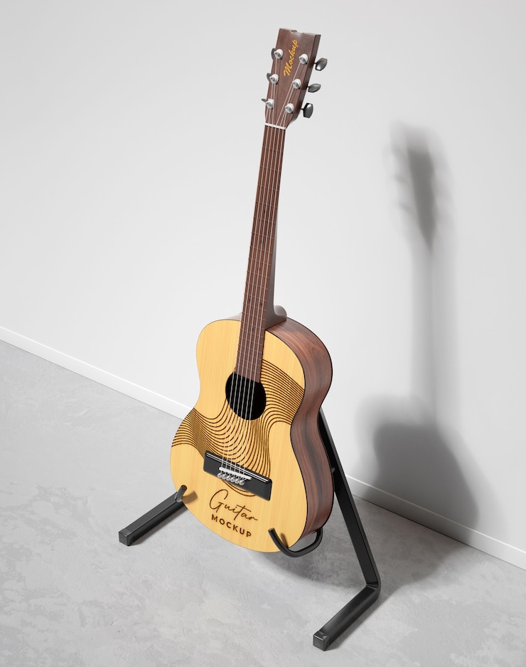 PSD chitarra professionale in mockup da studio