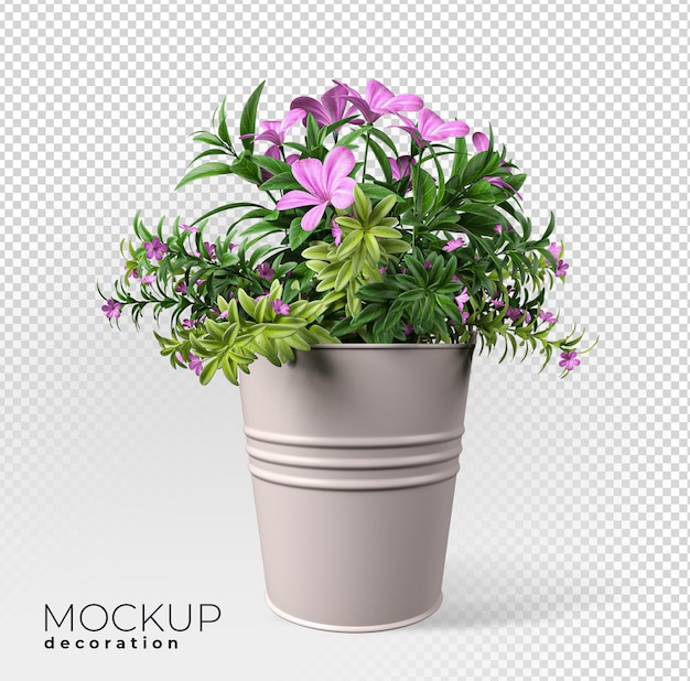 Chiuda in su sul fiore in vaso interno 3d mockup