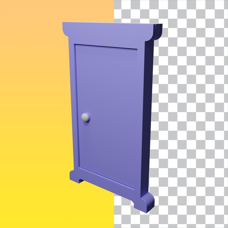 Chiudere il rendering 3D del fumetto della porta isolato