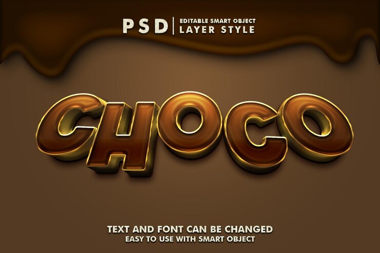 PSD choco 3d efecto de texto realista premium psd