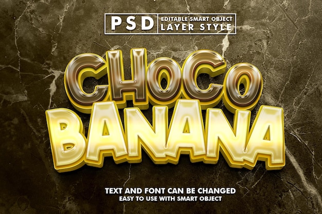 Choco banana efecto de texto 3d premium psd