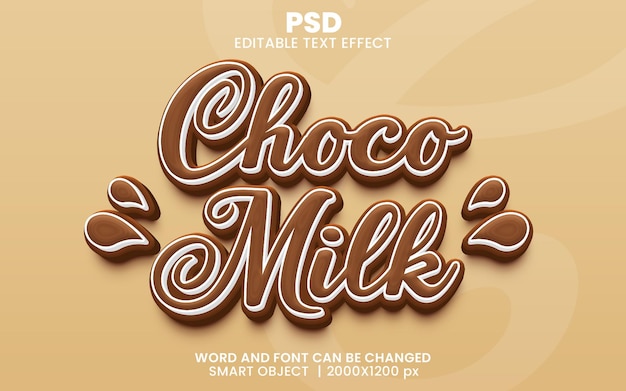 Choco milk 3d efeito de texto editável psd premium com plano de fundo