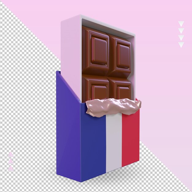 PSD chocolat 3d drapeau france rendu vue de gauche