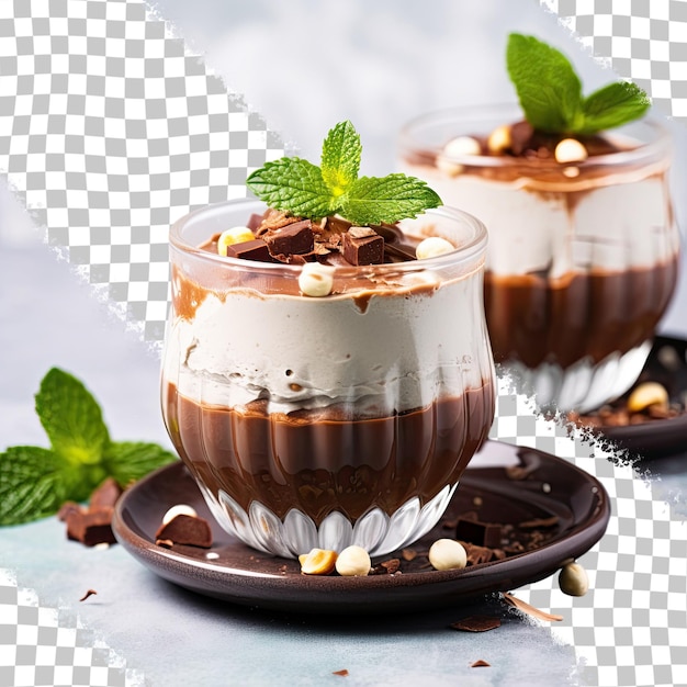 PSD chocolat blanc isolé et mousse de noisette à la menthe dessert fond transparent