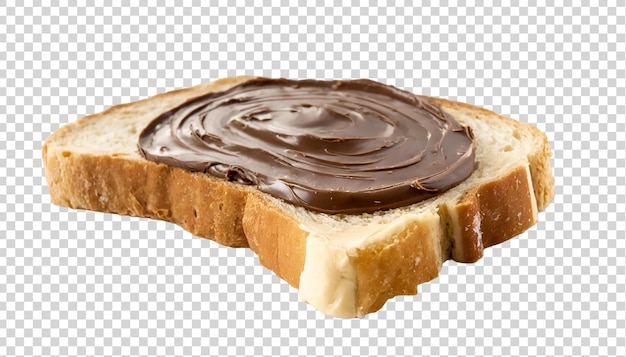 PSD chocolat répandu sur une tranche de pain isolée sur un fond transparent