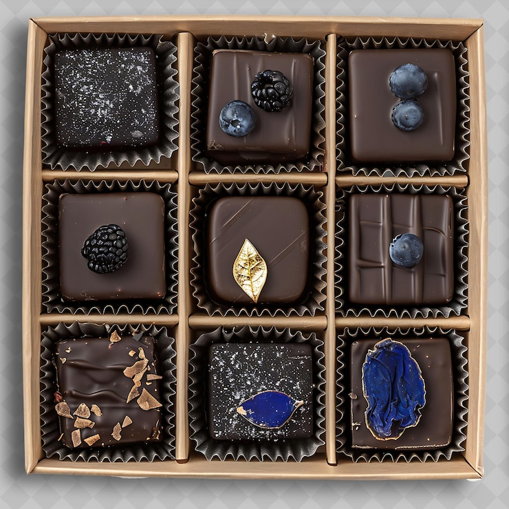 PSD chocolate de arándano con textura azul profundo y mate adornado con chocolate delicioso en formato png