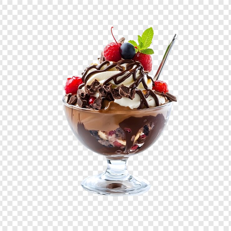 PSD chocolate brownie sundae de postre con crema batida