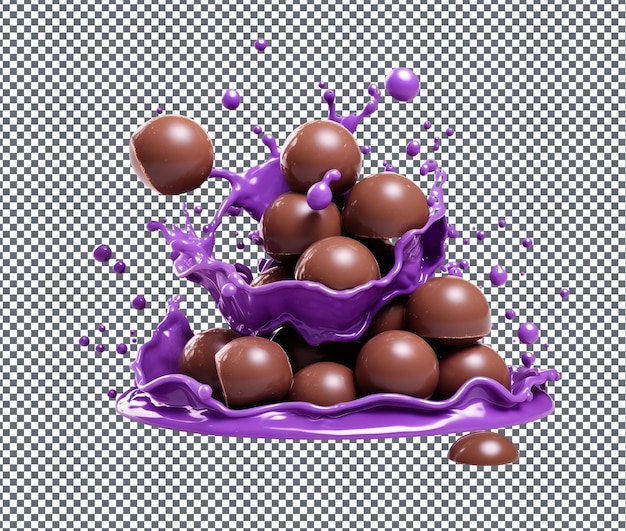 PSD chocolate con burbujas de seda de cadbury aislado sobre un fondo transparente