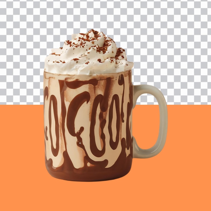 PSD chocolate caliente aislado con crema batida