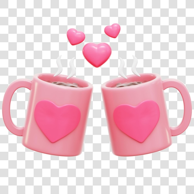 PSD chocolate caliente con amor corazón rosa taza 3d renderización de ícono aislado trasfondo transparente