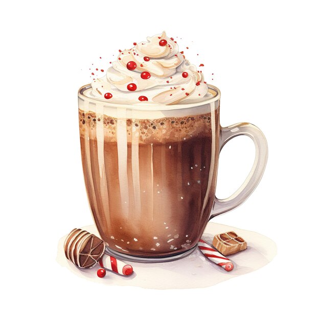 PSD chocolate caliente para el evento de navidad estilo de acuarela ai generado