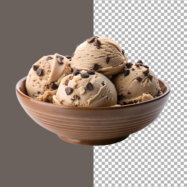 Chocolate Chip Ice Cream Scoops in a Brown Bowl