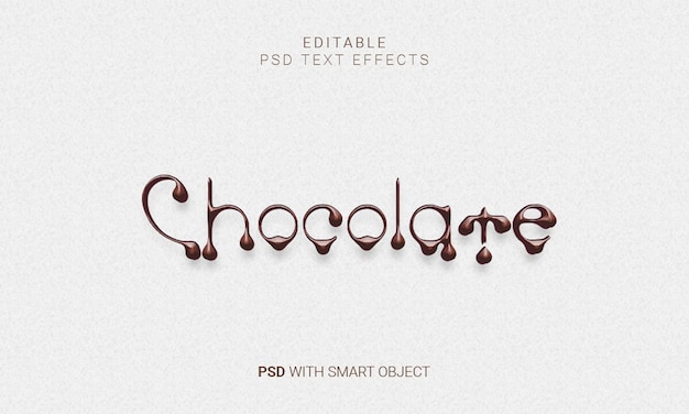 Chocolate editable 3d efecto de texto PSD con objeto inteligente