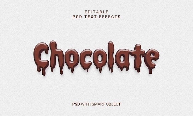 Chocolate editável 3D efeito de texto PSD com objeto inteligente