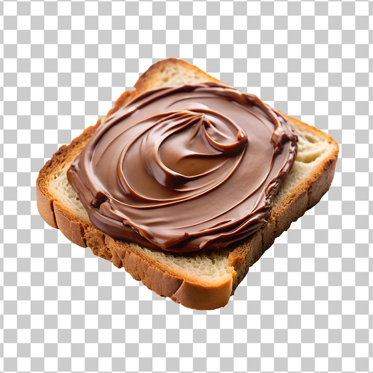 PSD chocolate esparcido en pan tostado aislado sobre un fondo transparente
