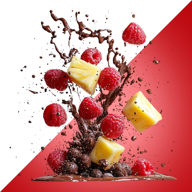 PSD chocolate con frambuesas y piña