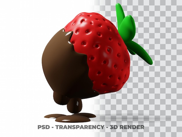 PSD chocolate de fresa lindo 3d con fondo de transparencia