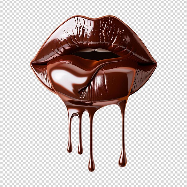 PSD chocolate goteando en forma de lápiz labial aislado sobre un fondo transparente