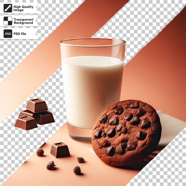 Chocolate con leche y galletas psd sobre fondo transparente