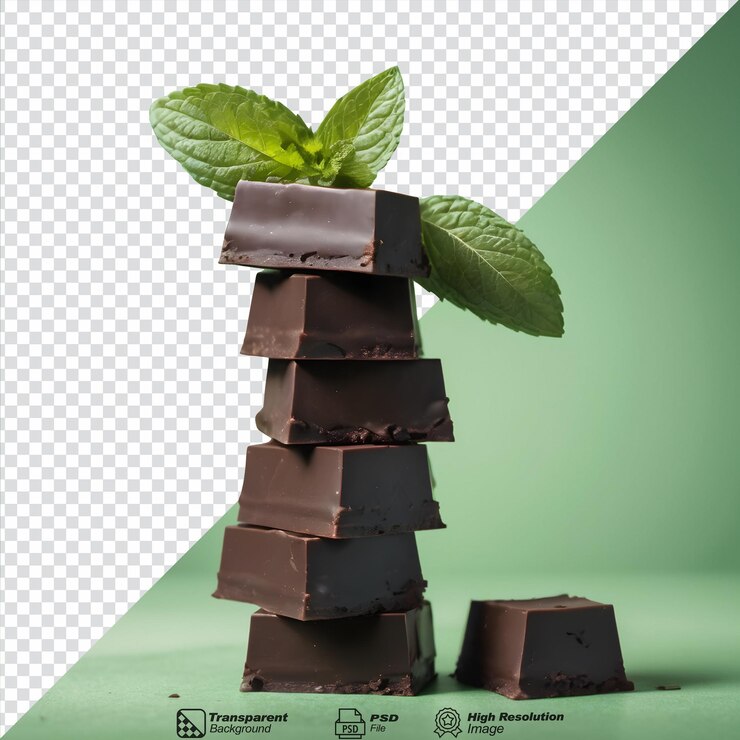 PSD chocolate oscuro de menta aislado sobre un fondo transparente
