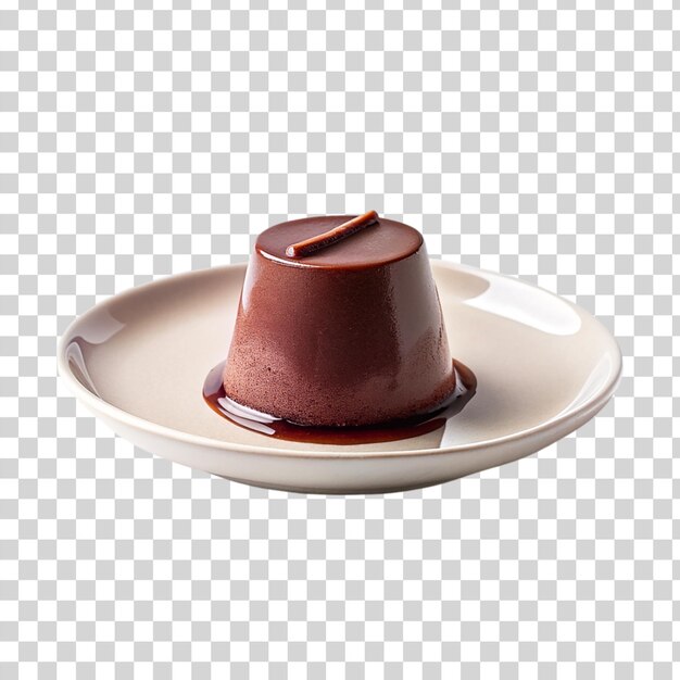 Chocolate panna cotta em placa branca isolada em fundo transparente