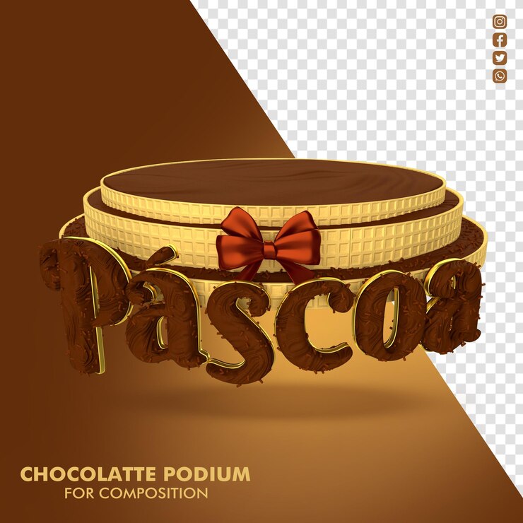 PSD chocolate podium and wafer cookie and chocolate brown lettering premium psd