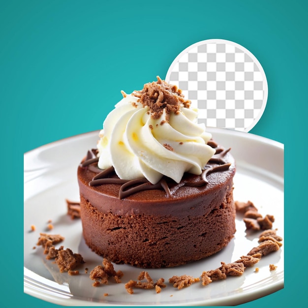 PSD chocolate pudding cake with chocolate sauce on a plate