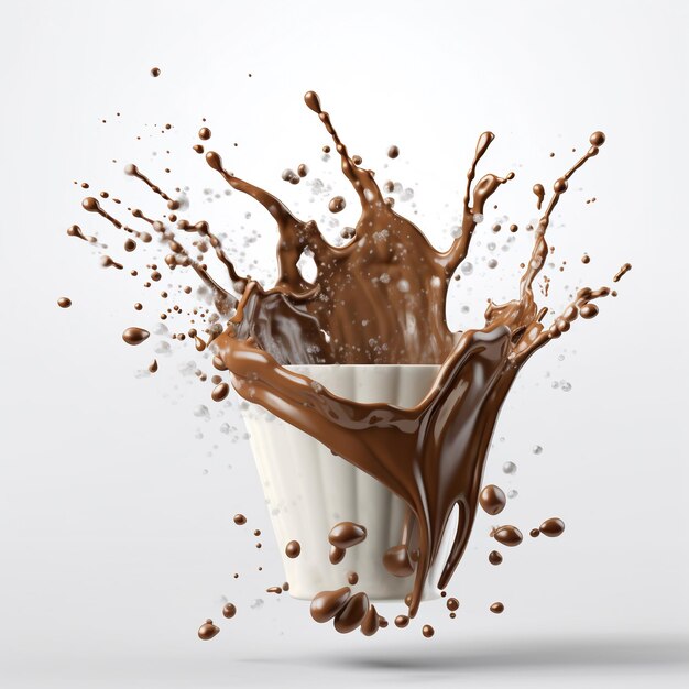 PSD chocolate salpicando de una taza en 3d