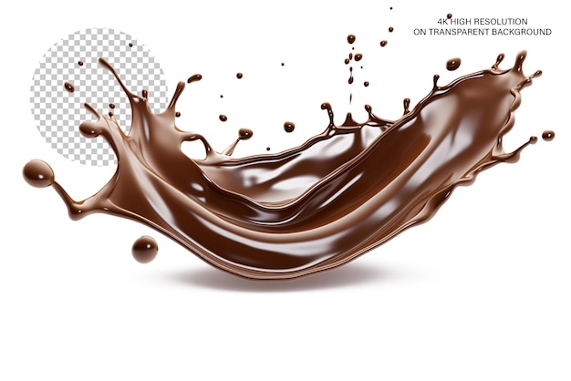 Chocolate Splash 3D-Rendering mit isolierter transparenter Hintergrund