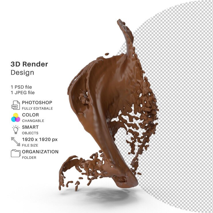 PSD chocolate splash modelado 3d archivo psd chocolate realista
