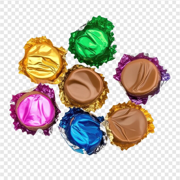 PSD chocolates de colores en envolturas de papel de aluminio