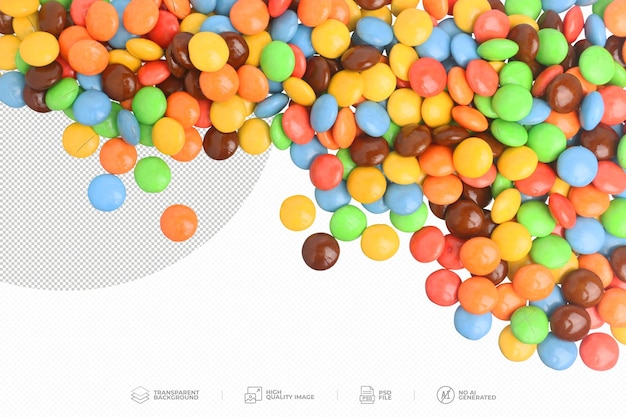 chocolats en forme de bouton colorés sur fond transparent PSD