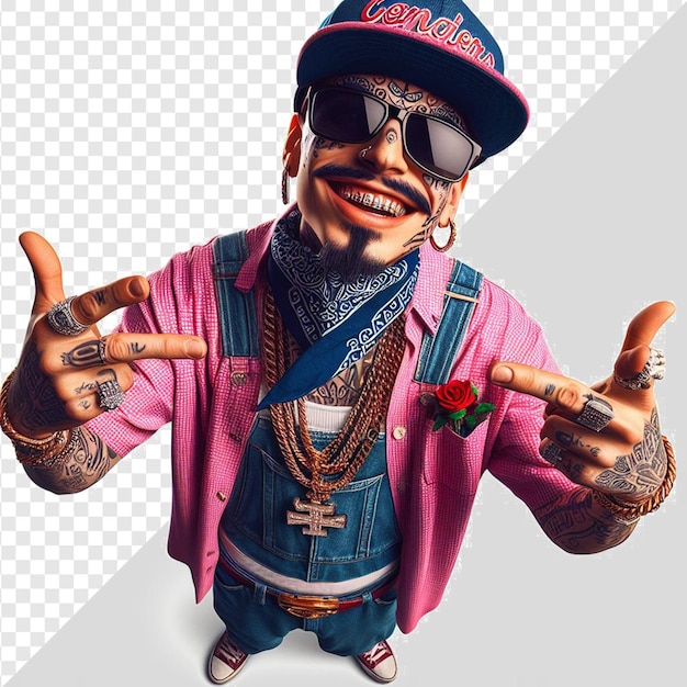 PSD cholo gangster de los angeles em gstyle hood bro pose isolado em fundo transparente face png