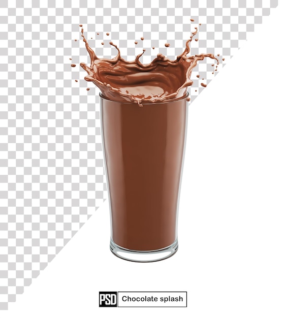 PSD chorrito de leche con chocolate en el vaso aislado