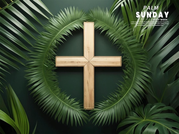 PSD christlicher kreuz- und palmsonntag palmenblätter mit luxuriösen ornamenten hintergrund