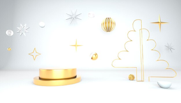 christmas background with christmas tree and stage for product display. 3d rendering.